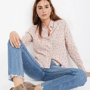 Madewell Womens Shrunken Ex-Boyfriend Shirt SZ M Ditsy Floral Pink Button Up